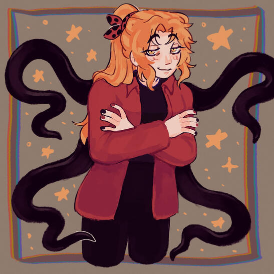 Kazuha from Genshin holding a cat with his right arm.